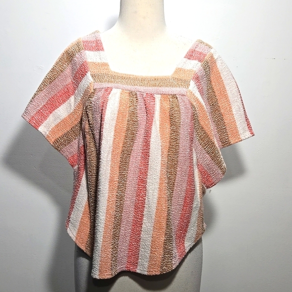 Madewell Striped Pink and Brown Blouse Top XS - Picture 1 of 5